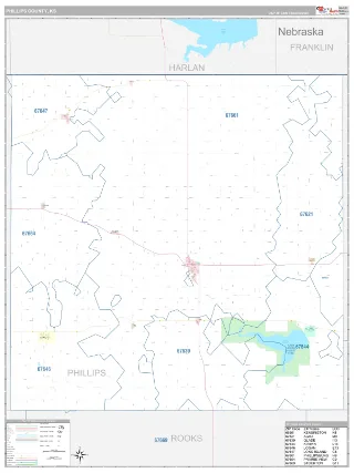 Phillips County, KS Classic style ZIP Code wall map