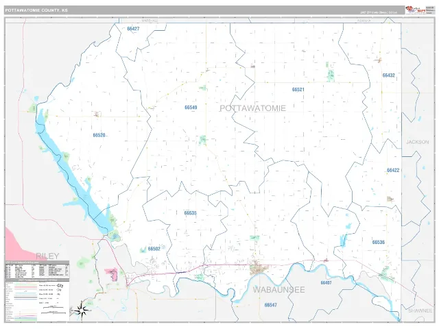 Pottawatomie County, KS ZIP Code Wall Map, Classic style