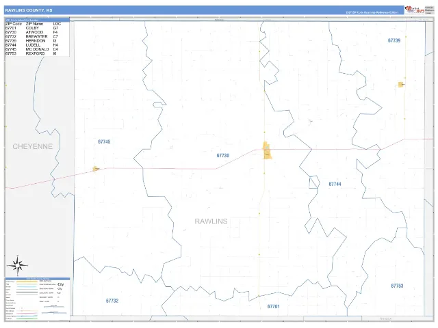 Rawlins County, KS ZIP Code Wall Map, Business Reference style