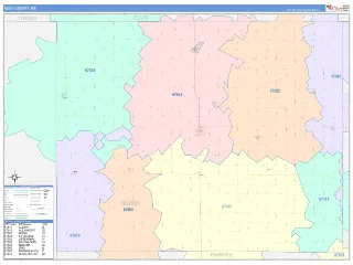 Rush County, KS ColorCast style ZIP Code wall map