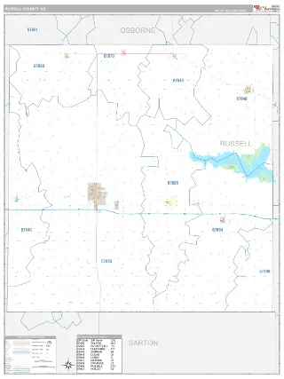 Russell County, KS Classic style ZIP Code wall map