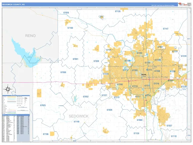 Sedgwick County, KS ZIP Code Wall Map, Business Reference style
