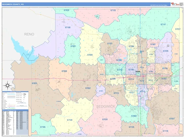 Sedgwick County, KS ZIP Code Wall Map, ColorCast style