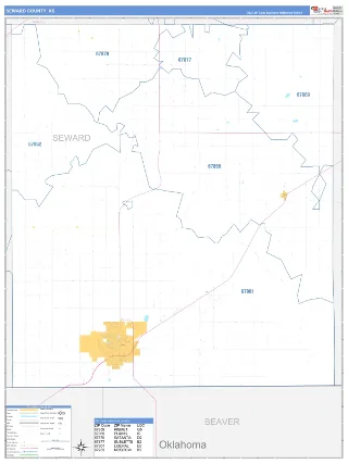 Seward County, KS Business Reference style ZIP Code wall map