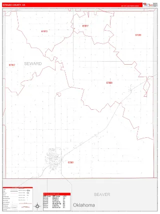 Seward County, KS RedLine style ZIP Code wall map