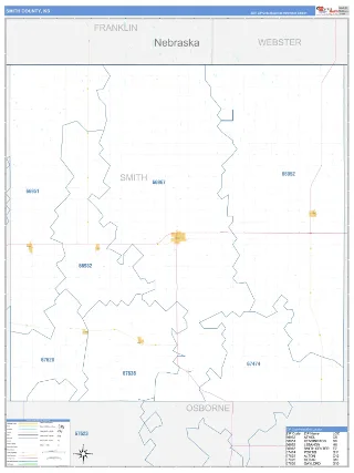 Smith County, KS Business Reference style ZIP Code wall map