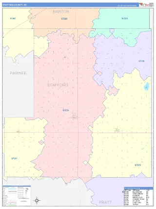 Stafford County, KS ColorCast style ZIP Code wall map
