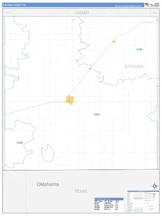 Stevens County, KS Business Reference style ZIP Code wall map