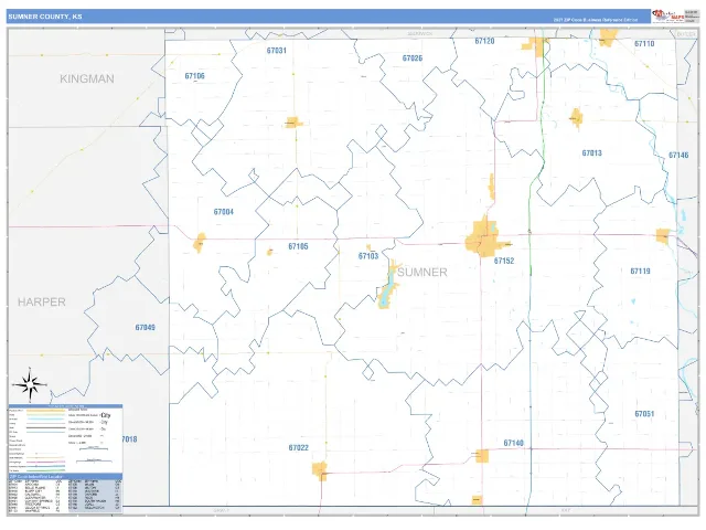 Sumner County, KS ZIP Code Wall Map, Business Reference style
