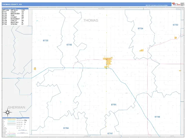 Thomas County, KS ZIP Code Wall Map, Business Reference style