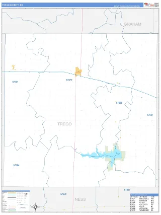 Trego County, KS Business Reference style ZIP Code wall map