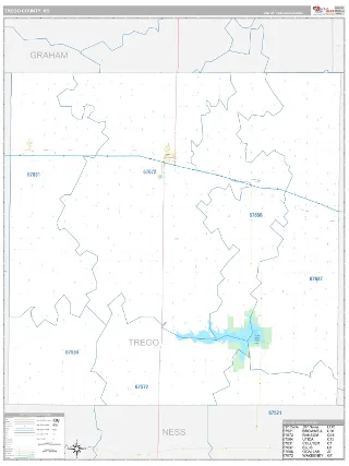 Trego County, KS Classic style ZIP Code wall map