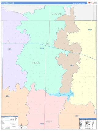 Trego County, KS ColorCast style ZIP Code wall map