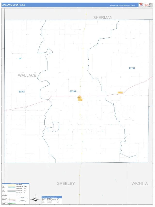 Wallace County, KS ZIP Code Wall Map, Business Reference style
