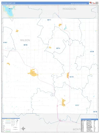 Wilson County, KS Business Reference style ZIP Code wall map