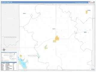 Woodson County, KS Business Reference style ZIP Code wall map
