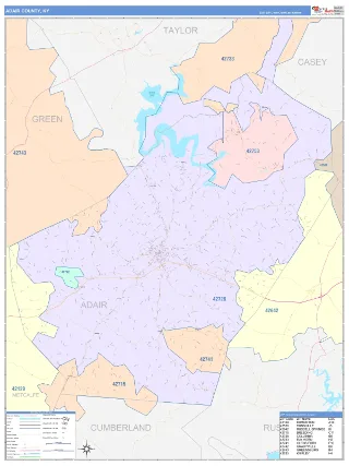 Adair County, KY ColorCast style ZIP Code wall map