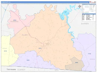 Allen County, KY ColorCast style ZIP Code wall map