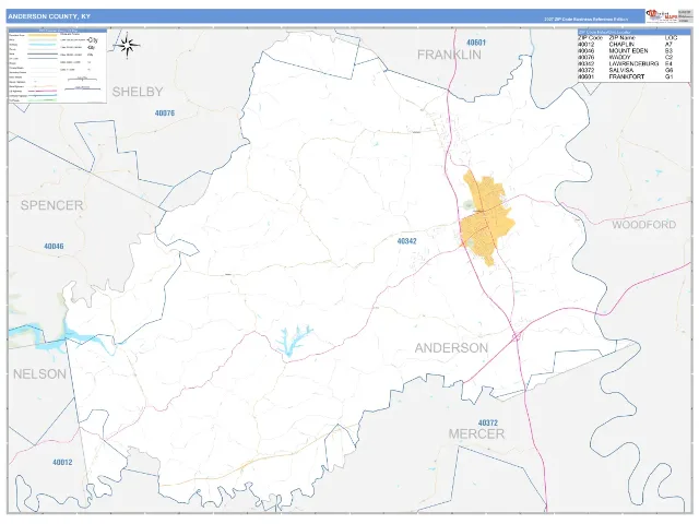 Anderson County, KY ZIP Code Wall Map, Business Reference style