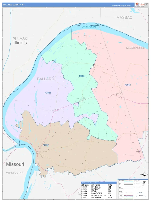 Ballard County, KY ZIP Code Wall Map, ColorCast style