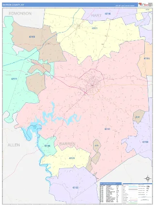 Barren County, KY ColorCast style ZIP Code wall map
