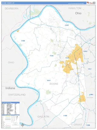 Boone County, KY Business Reference style ZIP Code wall map