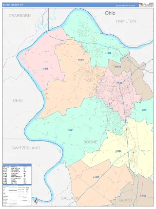Boone County, KY ColorCast style ZIP Code wall map