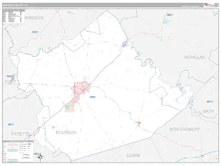Bourbon County, KY Classic style ZIP Code wall map