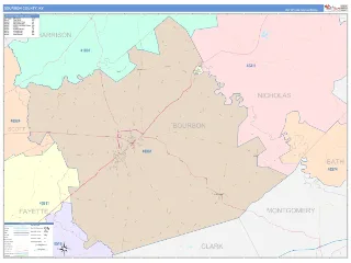 Bourbon County, KY ColorCast style ZIP Code wall map