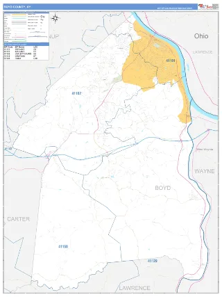 Boyd County, KY Business Reference style ZIP Code wall map