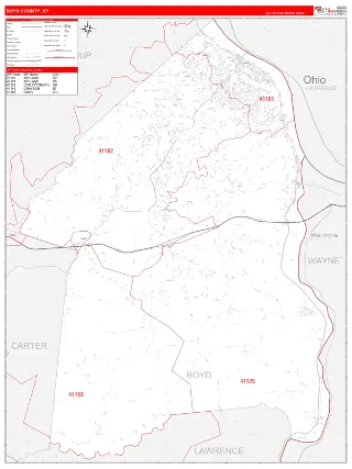 Boyd County, KY RedLine style ZIP Code wall map