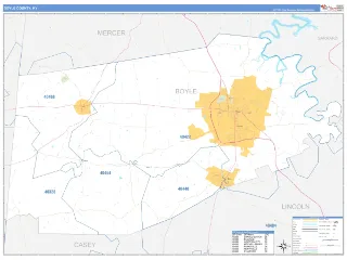 Boyle County, KY Business Reference style ZIP Code wall map