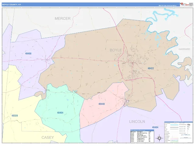 Boyle County, KY ZIP Code Wall Map, ColorCast style