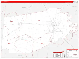 Boyle County, KY RedLine style ZIP Code wall map
