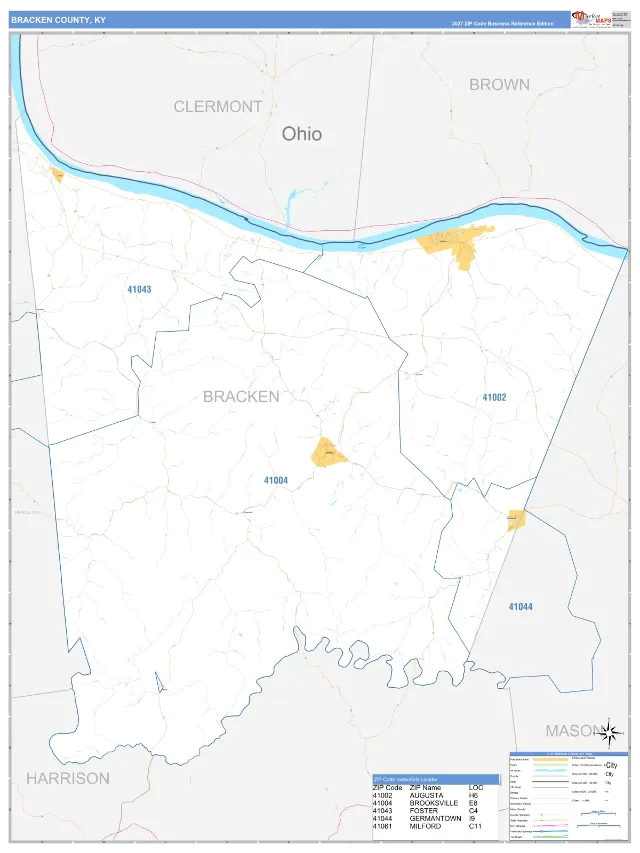 Bracken County, KY ZIP Code Wall Map, Business Reference style