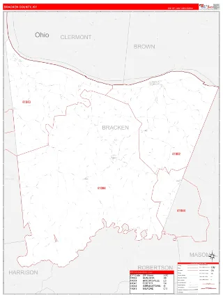 Bracken County, KY RedLine style ZIP Code wall map
