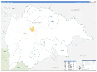 Breathitt County, KY Business Reference style ZIP Code wall map