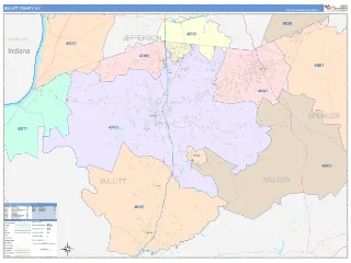 Bullitt County, KY ColorCast style ZIP Code wall map
