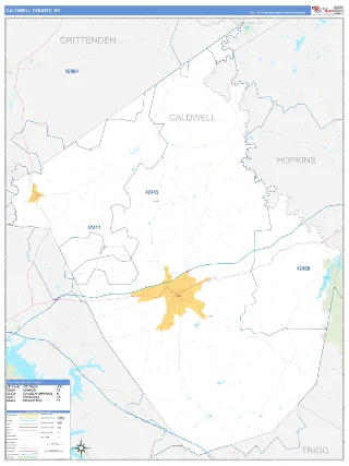 Caldwell County, KY Business Reference style ZIP Code wall map