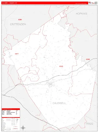 Caldwell County, KY RedLine style ZIP Code wall map
