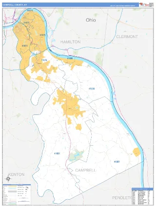 Campbell County, KY Business Reference style ZIP Code wall map