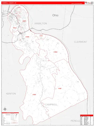 Campbell County, KY RedLine style ZIP Code wall map