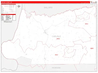 Carlisle County, KY RedLine style ZIP Code wall map