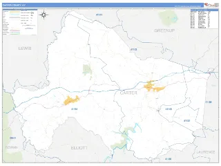 Carter County, KY Business Reference style ZIP Code wall map