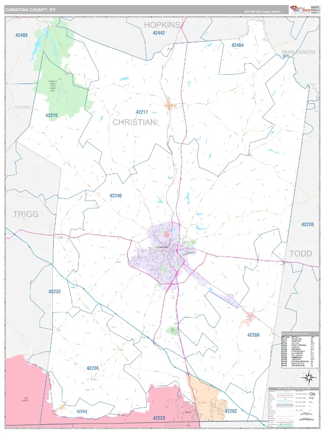 Christian County, KY ZIP Code Wall Map, Classic style