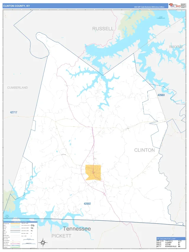 Clinton County, KY ZIP Code Wall Map, Business Reference style