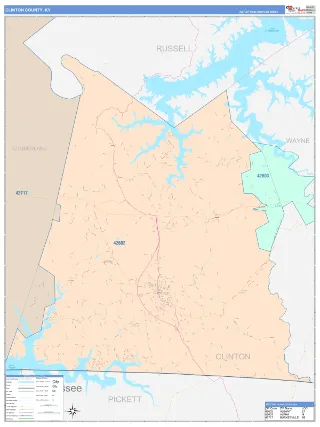 Clinton County, KY ColorCast style ZIP Code wall map
