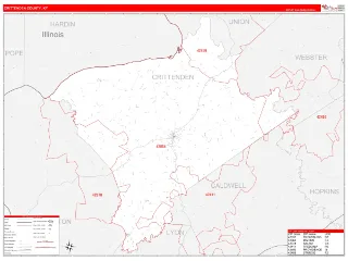 Crittenden County, KY RedLine style ZIP Code wall map