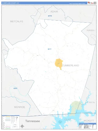 Cumberland County, KY Business Reference style ZIP Code wall map