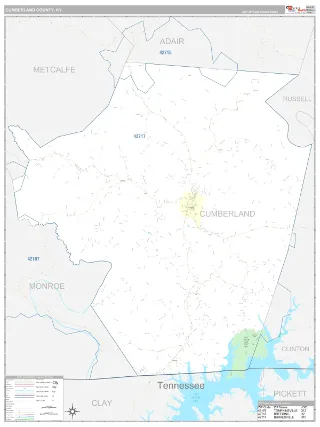 Cumberland County, KY Classic style ZIP Code wall map